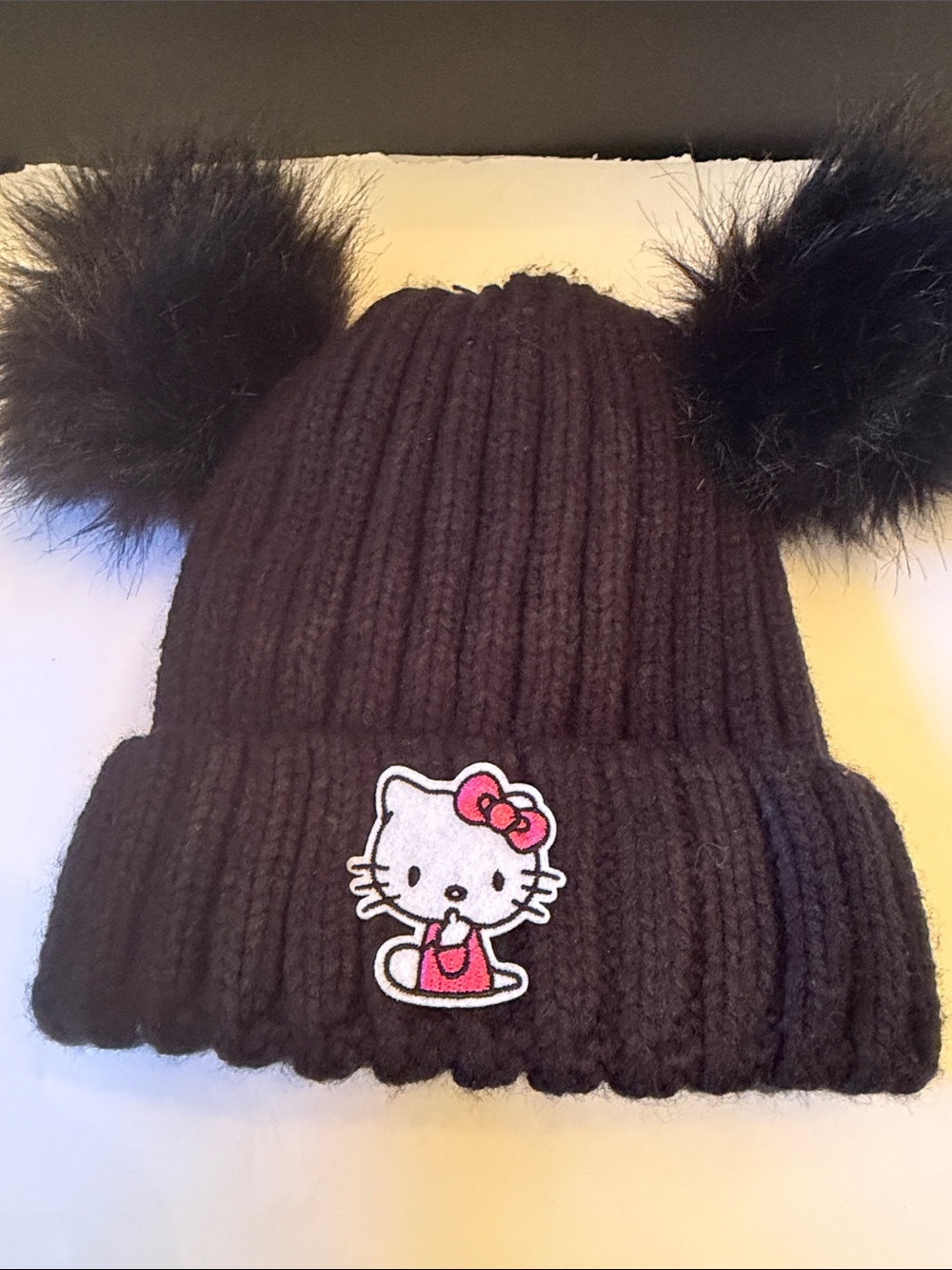 Sanrio Hello Kitty Pom-Pom Beanie in Brown & Black